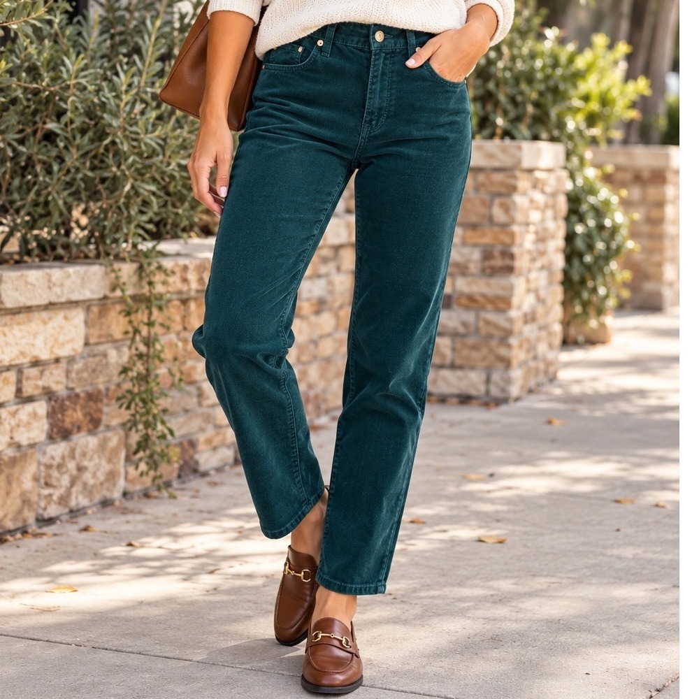 Ann Taylor LOFT Modern Straight Corduroy Pants Teal Green Womens 12/31